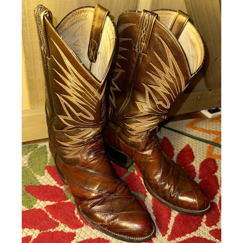 Vintage Dan Post Genuine Eel Skin & Leather Cowboy Boots 9